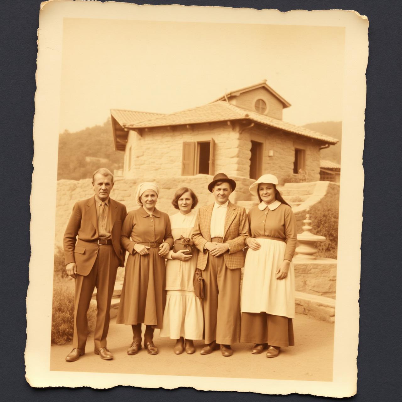 Fotografia d'epoca di una famiglia di emigranti di Rose